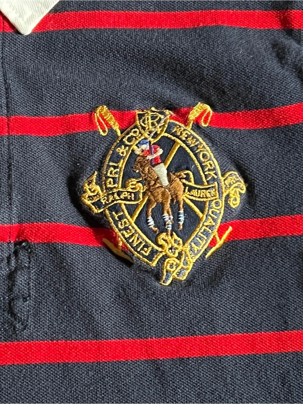 Ralph Lauren Navy & Red Striped Polo with White Collar